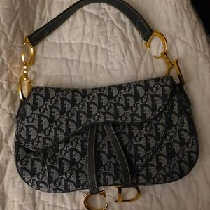 Dior Navy and Gold Monogram Shoulder Bag